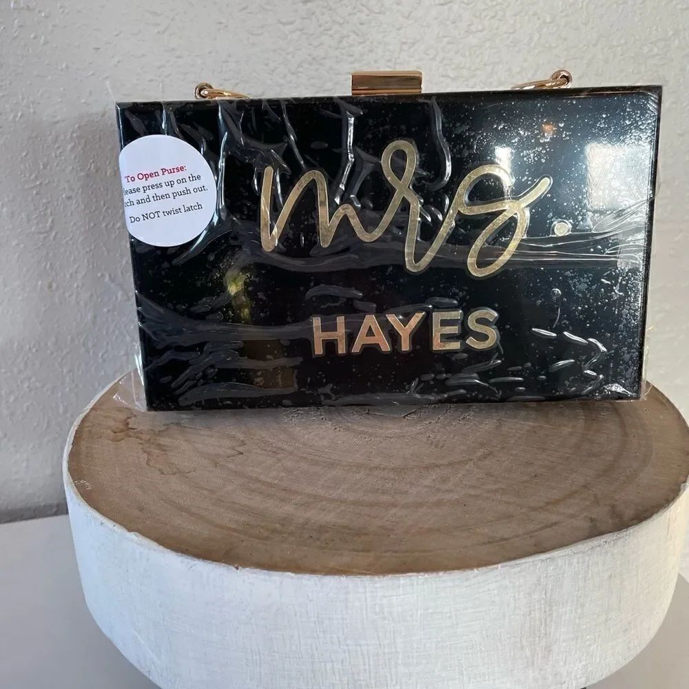 NWT Mrs. Hayes Black and Gold Tone Metal Purse